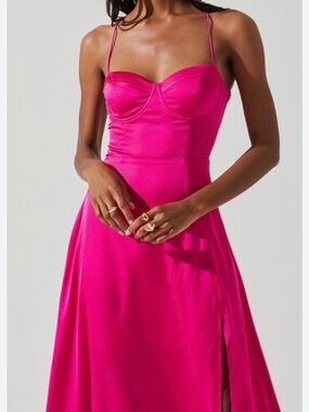 ASTR the Label Gala Satin Bustier Midi Dress Fuchsia Pink S